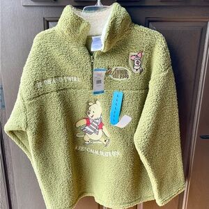 Disney Winnie the Pooh Sage Green Sherpa Pullover Large